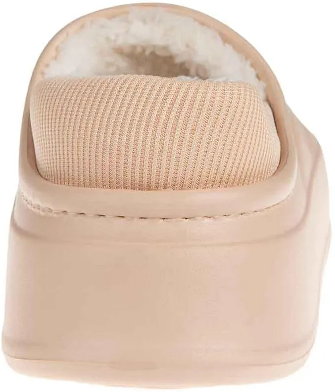 Foamwalk Women's Platform Clogs - Quilted Fuzzy Clogs for Women, Faux Fur Lined Fall Slippers for Women