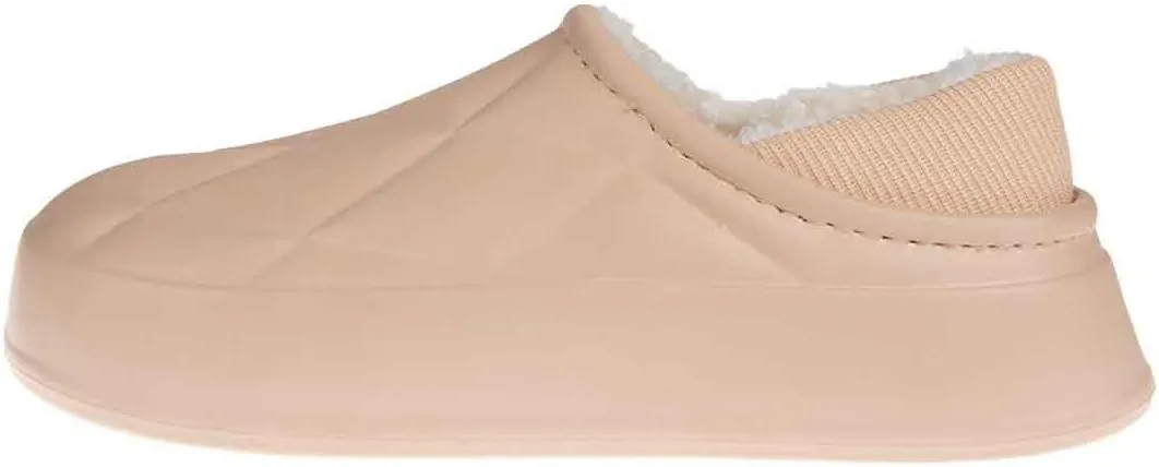 Foamwalk Women's Platform Clogs - Quilted Fuzzy Clogs for Women, Faux Fur Lined Fall Slippers for Women