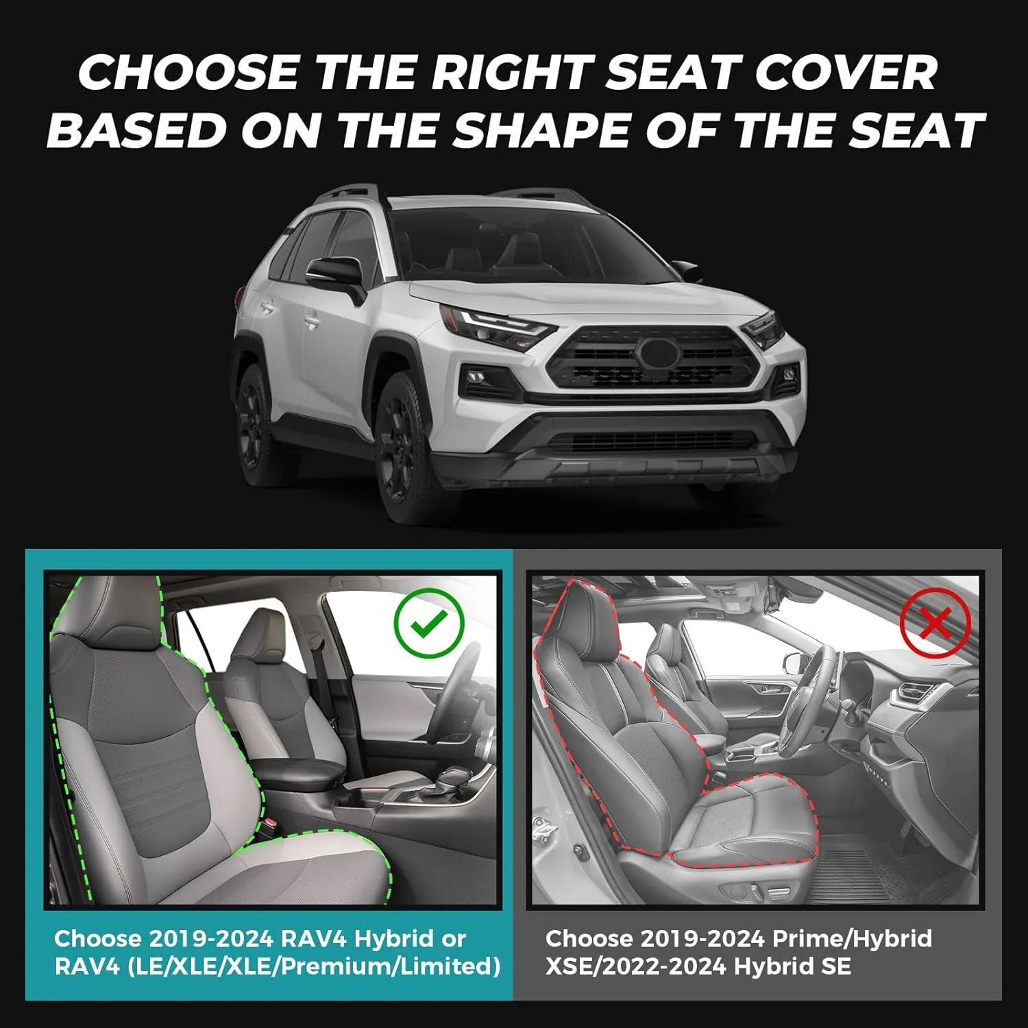 for Toyota RAV4 Seat Covers 2019-2025 Hybrid XLE LE Limited XLE Premium (Not for XSE/SE Hybrid) - Custom Faux Leather Car Seat Covers Full Set - Black