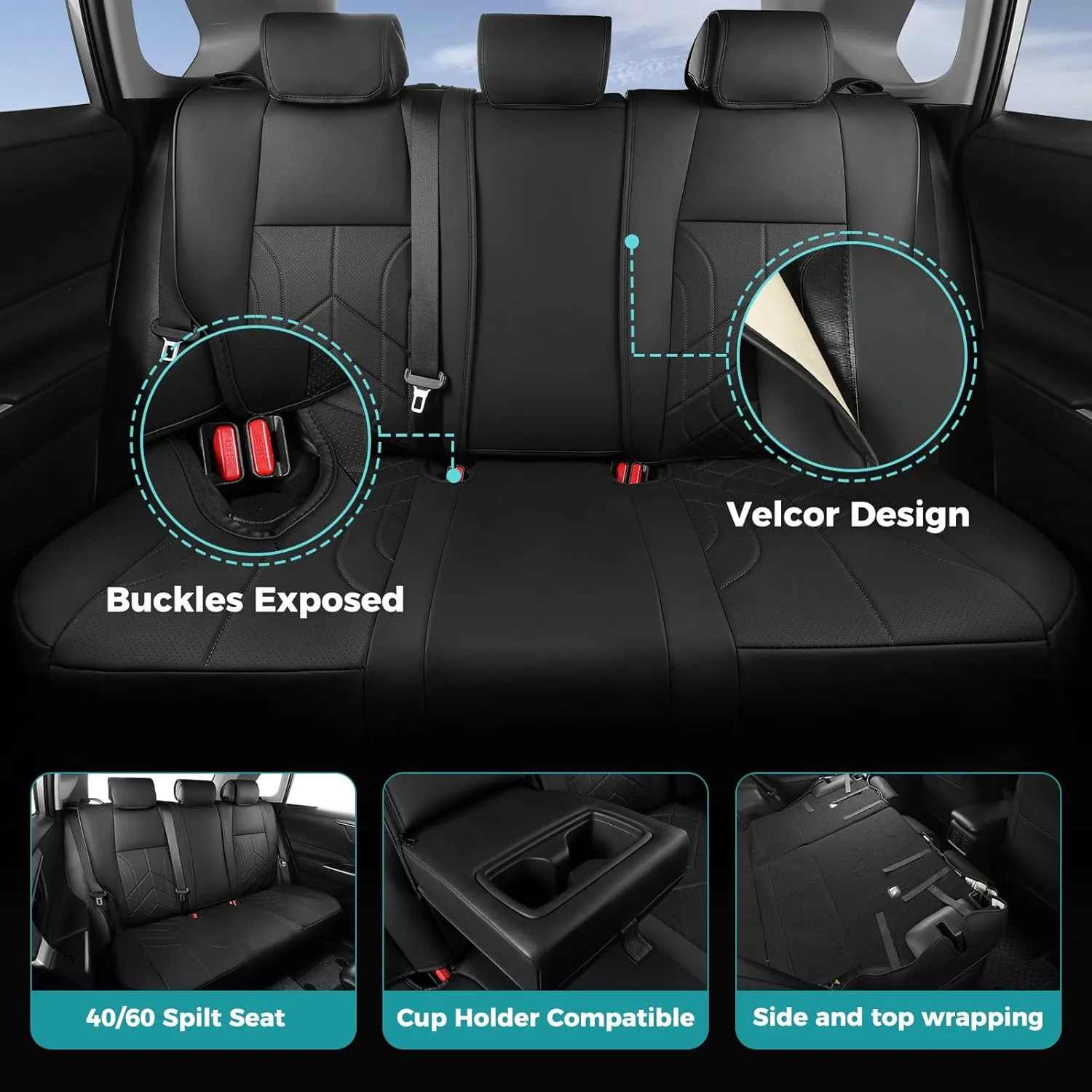 for Toyota RAV4 Seat Covers 2019-2025 Hybrid XLE LE Limited XLE Premium (Not for XSE/SE Hybrid) - Custom Faux Leather Car Seat Covers Full Set - Black
