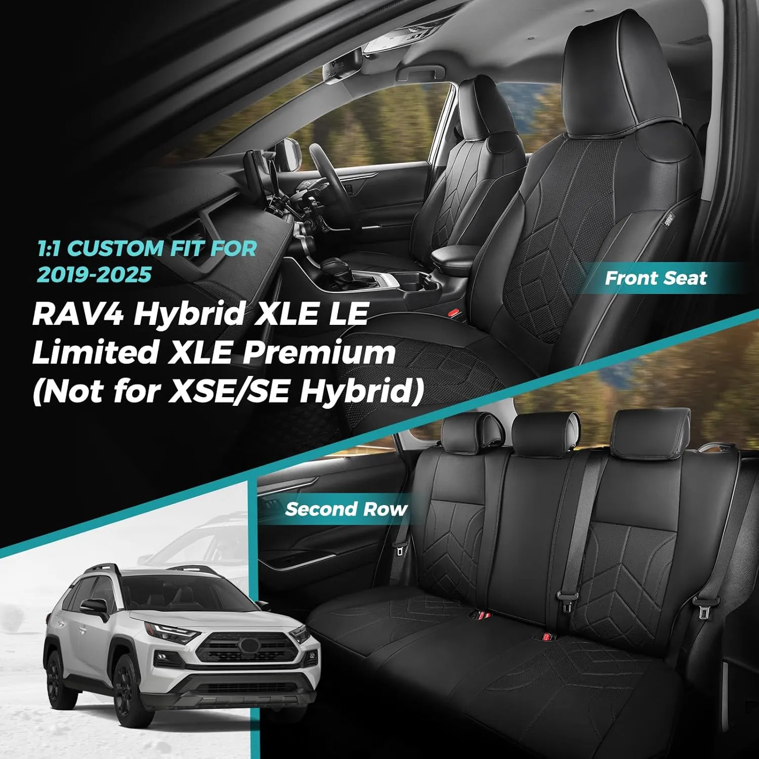 for Toyota RAV4 Seat Covers 2019-2025 Hybrid XLE LE Limited XLE Premium (Not for XSE/SE Hybrid) - Custom Faux Leather Car Seat Covers Full Set - Black
