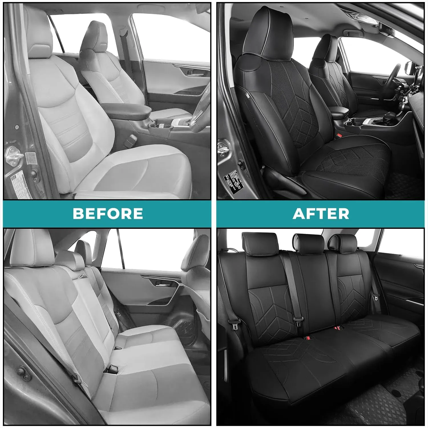 for Toyota RAV4 Seat Covers 2019-2025 Hybrid XLE LE Limited XLE Premium (Not for XSE/SE Hybrid) - Custom Faux Leather Car Seat Covers Full Set - Black