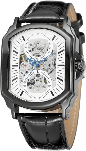 FORSINING Men's Top Brand Unique Automatic Skeleton Leather Crystal Collection Watch