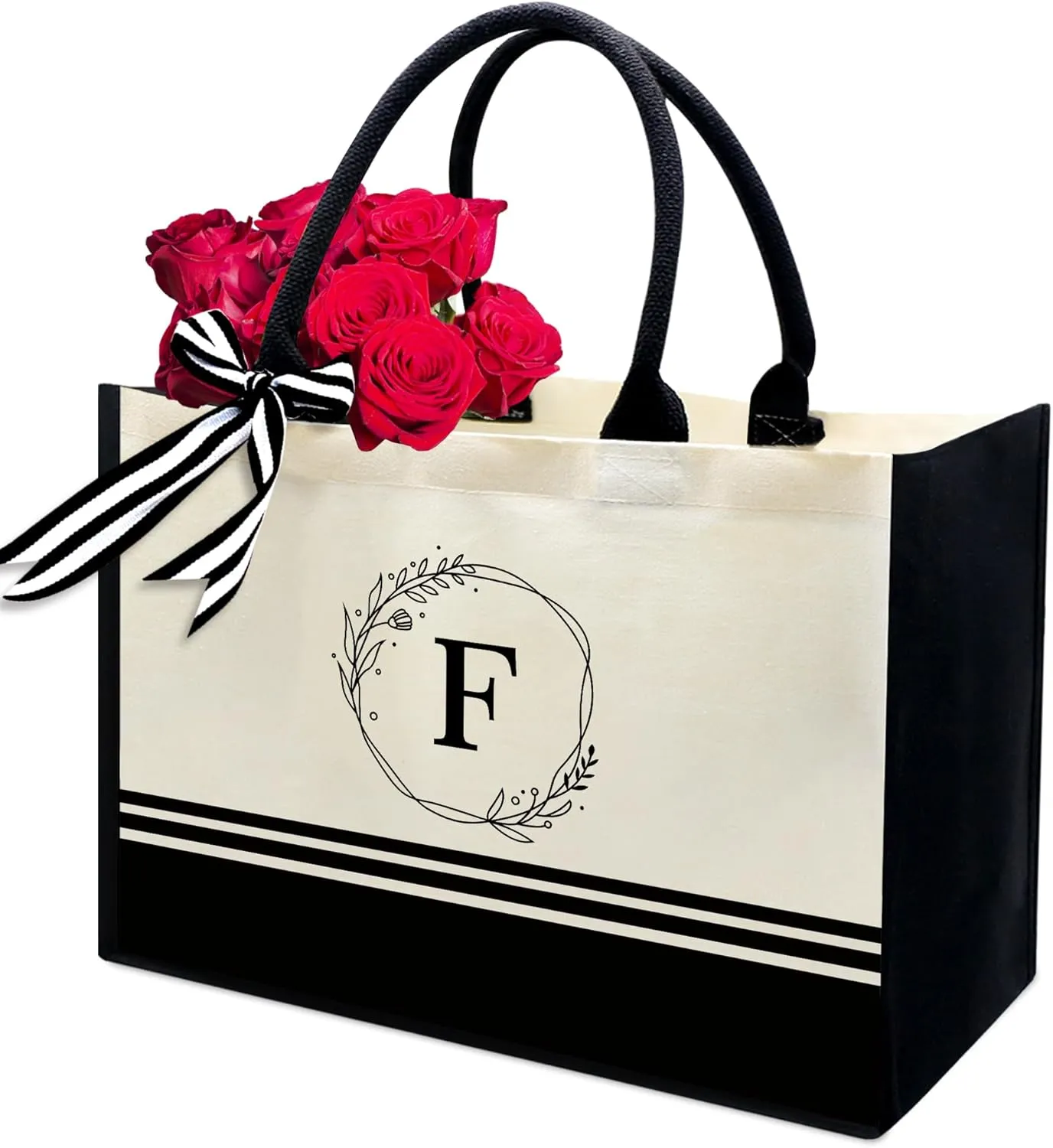 FOURTH WING Personalized Initial Canvas Beach Bag,Monogrammed Gift Tote Bag for Women,Gift for Birthday Wedding Bridesmaid