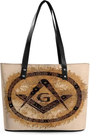 Freemasonry Masonic Lodge Symbol Women Tote Bags Top Handle Satchel Handbags Faux Leather Tassel Shoulder Purse