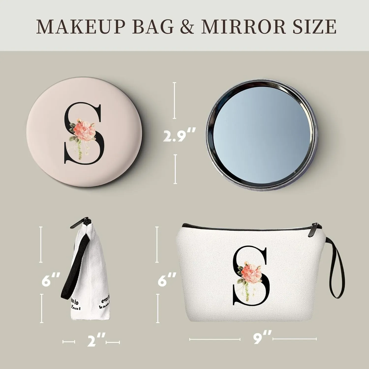 Friend Gifts for Women,Sister Birthday Gift Ideas,Womens Gifts,Gifts for Women Birthday Unique,Makeup Bag with Mirror,Makeup Bag for Purse,Personalized Gifts,Gifts for Mom,Christmas Gifts,Letter S