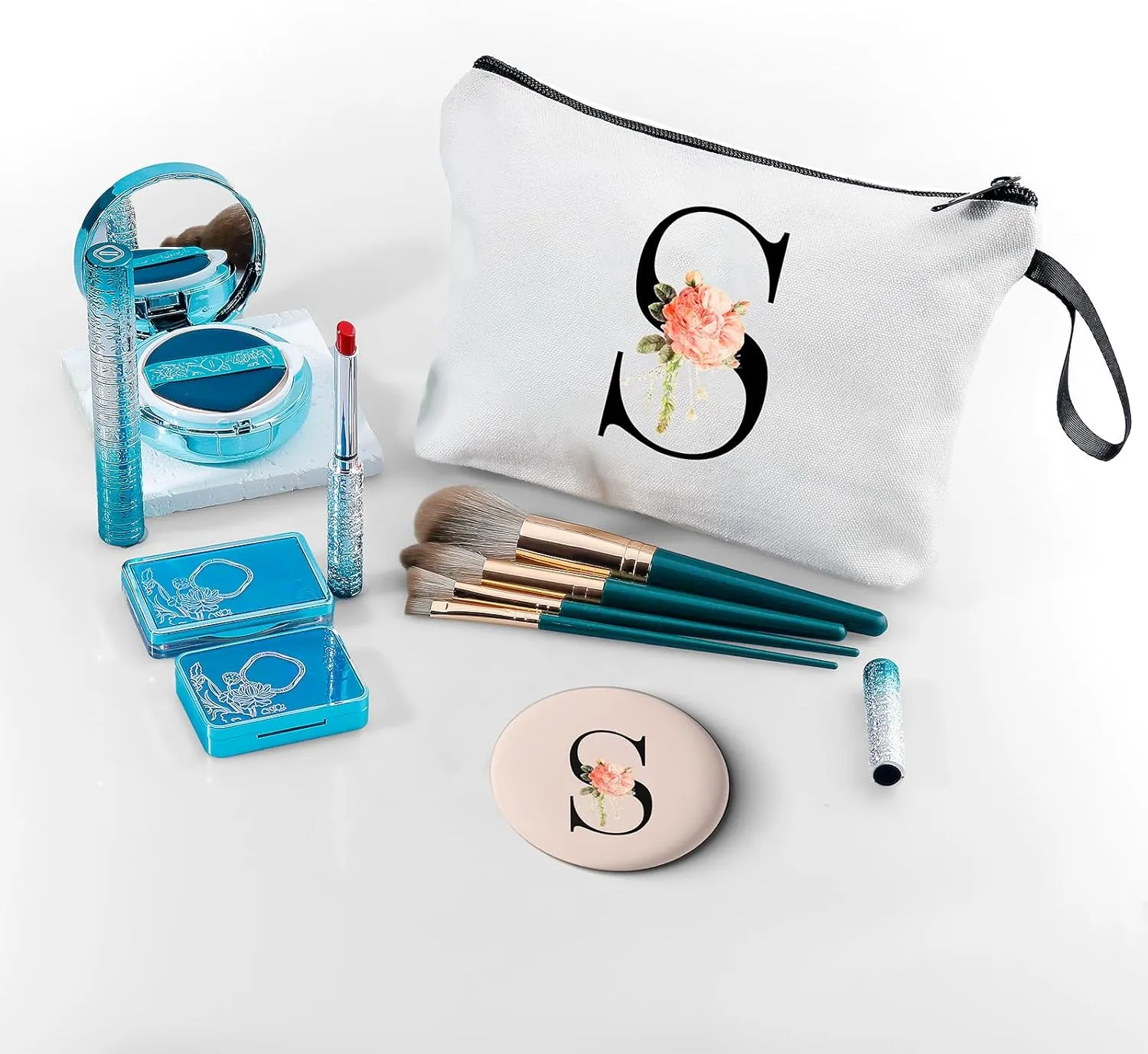 Friend Gifts for Women,Sister Birthday Gift Ideas,Womens Gifts,Gifts for Women Birthday Unique,Makeup Bag with Mirror,Makeup Bag for Purse,Personalized Gifts,Gifts for Mom,Christmas Gifts,Letter S