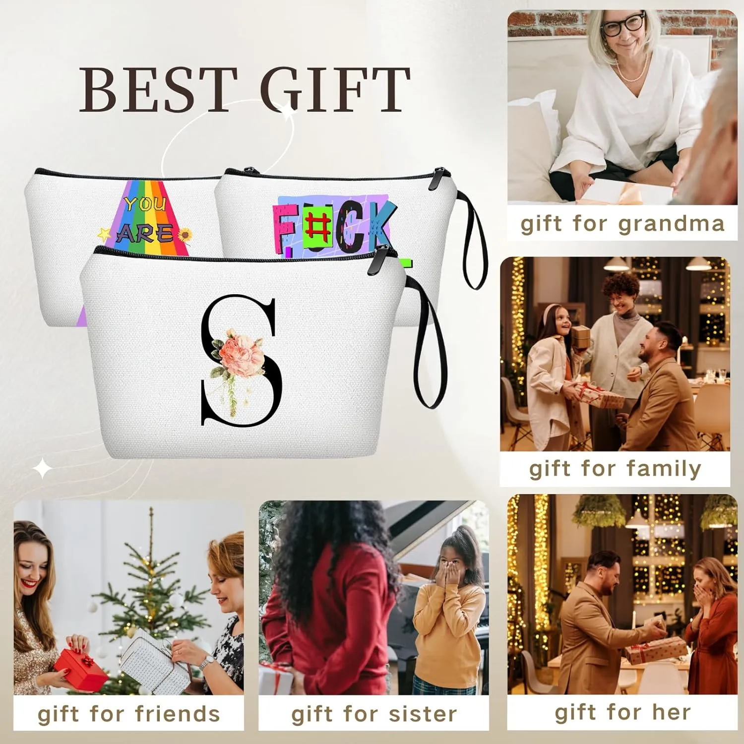 Friend Gifts for Women,Sister Birthday Gift Ideas,Womens Gifts,Gifts for Women Birthday Unique,Makeup Bag with Mirror,Makeup Bag for Purse,Personalized Gifts,Gifts for Mom,Christmas Gifts,Letter S
