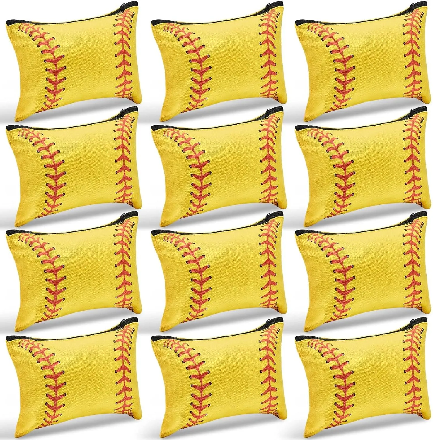 Frienda 12 Pcs Softball Makeup Bag Sport Cosmetic Bags Canvas Softball Pouch Bags Portable Makeup Pouch Bag Travel Makeup Organizer for Women Men Team Player Travel (Softball Style)
