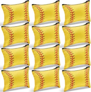 Frienda 12 Pcs Softball Makeup Bag Sport Cosmetic Bags Canvas Softball Pouch Bags Portable Makeup Pouch Bag Travel Makeup Organizer for Women Men Team Player Travel (Softball Style)