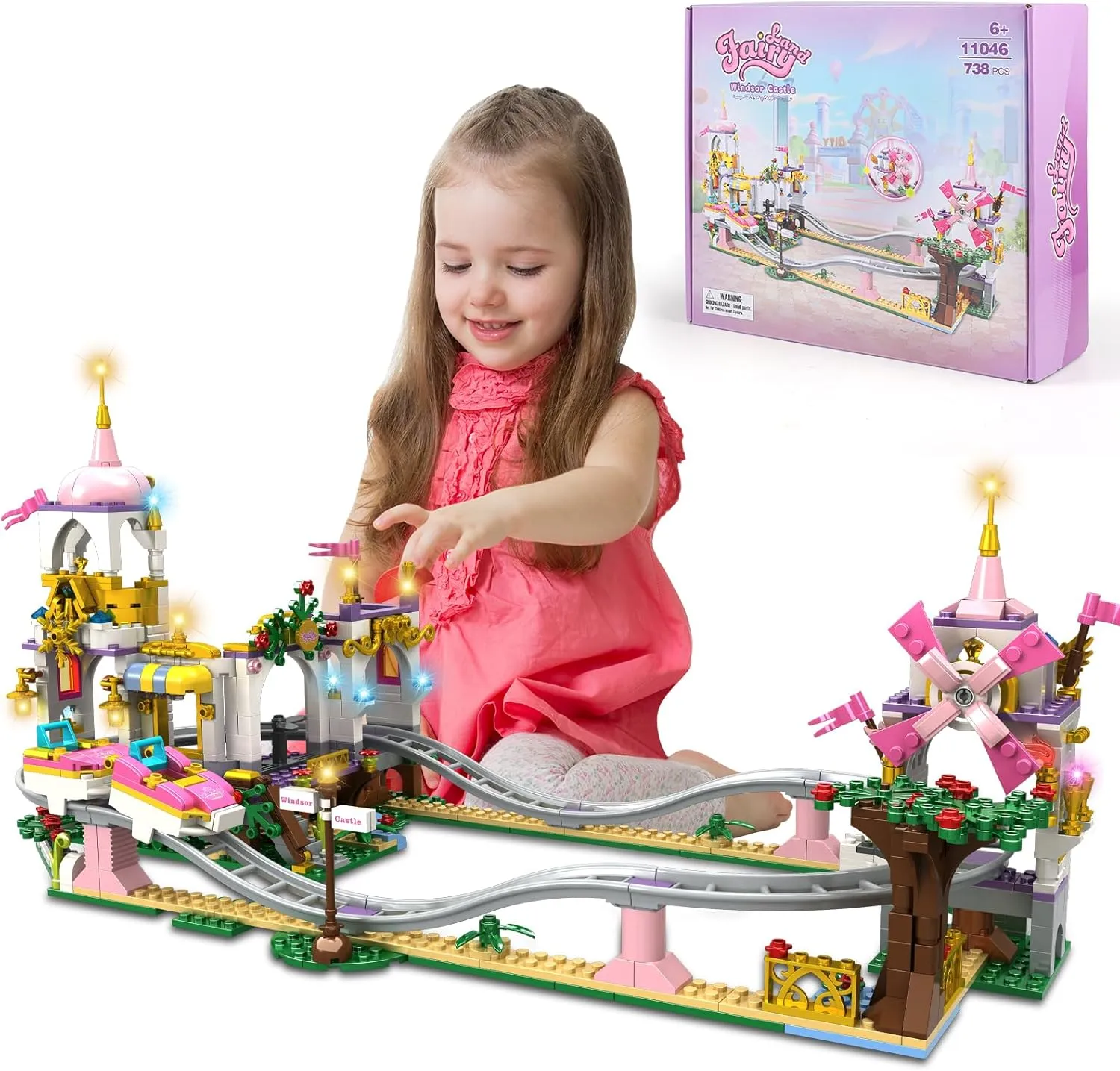 Friends Roller Coaster Castle Building Set, 738 Pcs Creative Amusement Park Castle Building Kit, STEM Pink Princess Playground, Christmas Birthday Gift Toys for Kids Girls Boys Age 6 7 8 9 10 11 12 