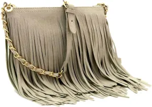 Front and Back Both Side Fringed Soft PU Leather Medium Long Cross Body Messenger Shoulder Bag