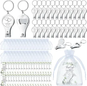 Fulmoon Wedding Multi Function Bottle Opener Nail Clipper Wedding Favors Brewery Cards White Organza Bags for Party Supplies Gift Souvenir Guests Men Women (150 Sets)