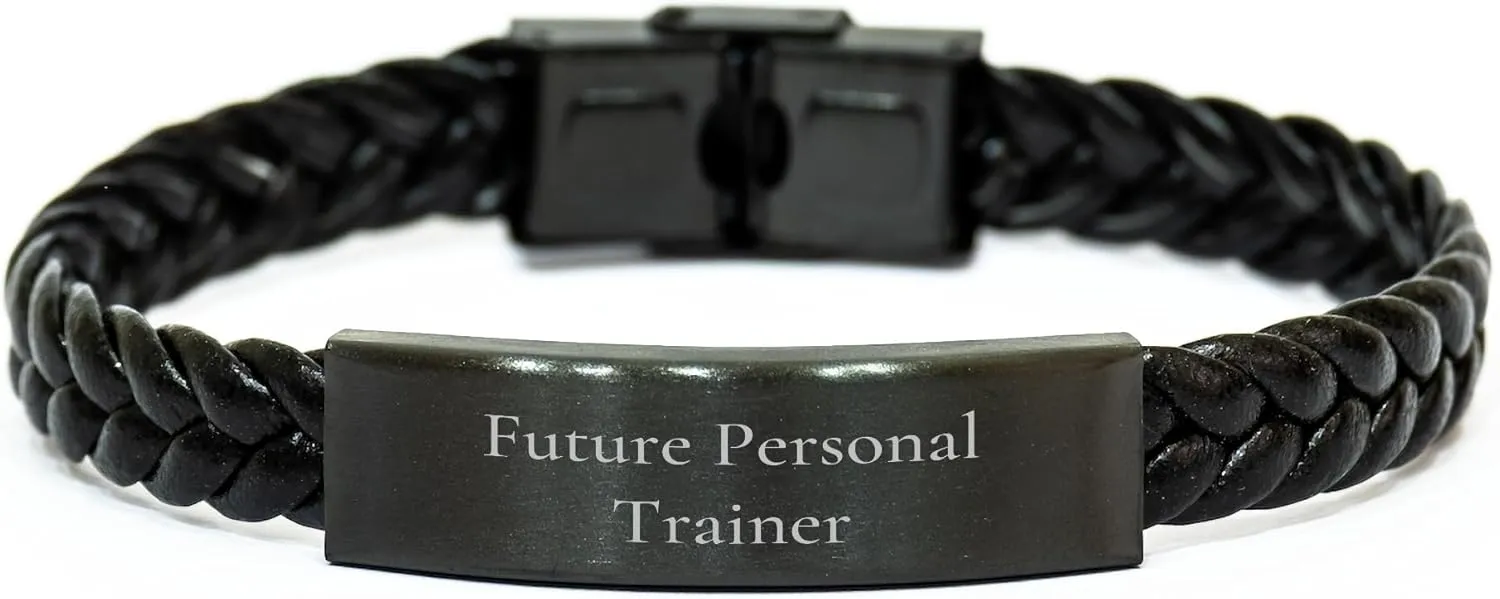 Funny Quote Personal Trainer Gifts from Friends, Unique Interlaced Leather Bracelet for Future Personal Trainers, Graduation Unique Gifts