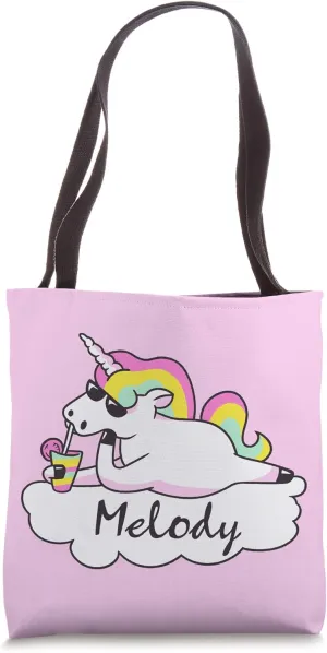 Funny Unicorn Melody Name Gift Trendy Pink Personalized Tote Bag