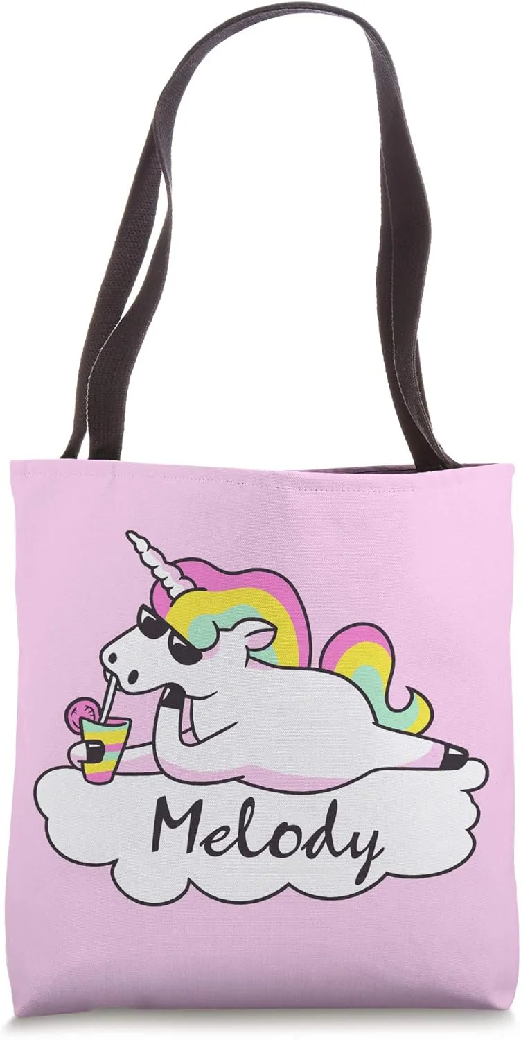 Funny Unicorn Melody Name Gift Trendy Pink Personalized Tote Bag