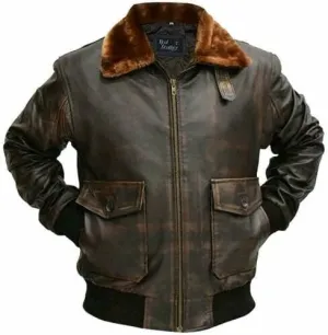 G-1 Force Aviator Flight A-2 Jacket Distressed Brown Genuine Bomber Leather Jacket