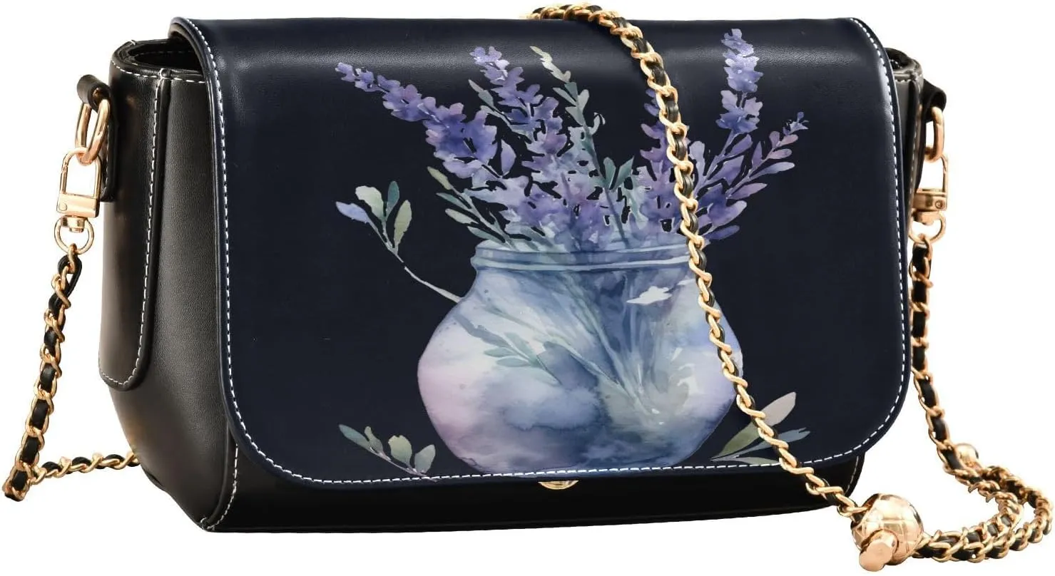GAIGEO A Watercolor Purple Tulip Vase Leather Women Crossbody Bag, Womens Crossbody Purse with Flap, Shoulder Bag for Women