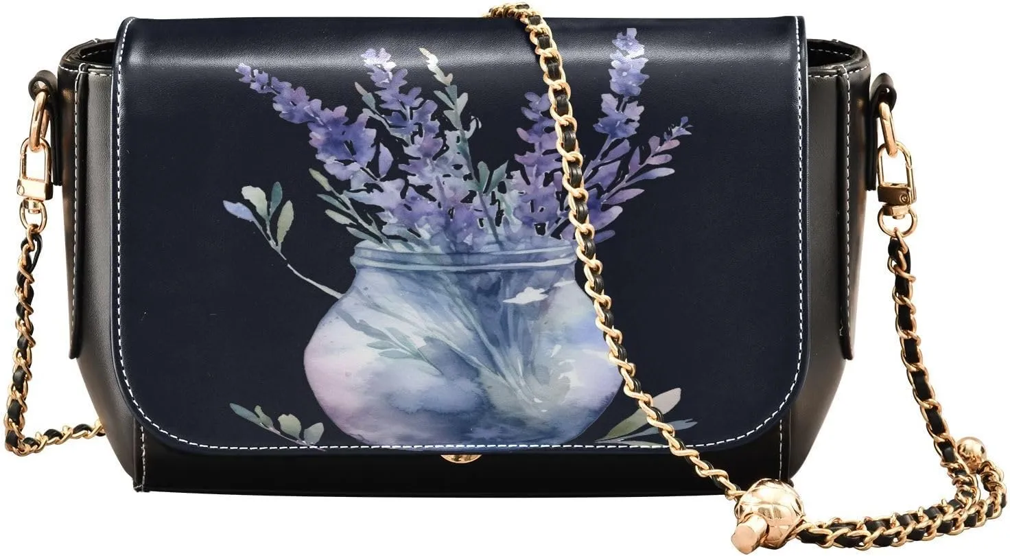 GAIGEO A Watercolor Purple Tulip Vase Leather Women Crossbody Bag, Womens Crossbody Purse with Flap, Shoulder Bag for Women