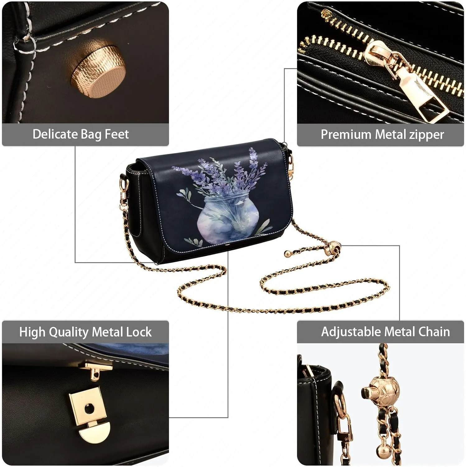 GAIGEO A Watercolor Purple Tulip Vase Leather Women Crossbody Bag, Womens Crossbody Purse with Flap, Shoulder Bag for Women