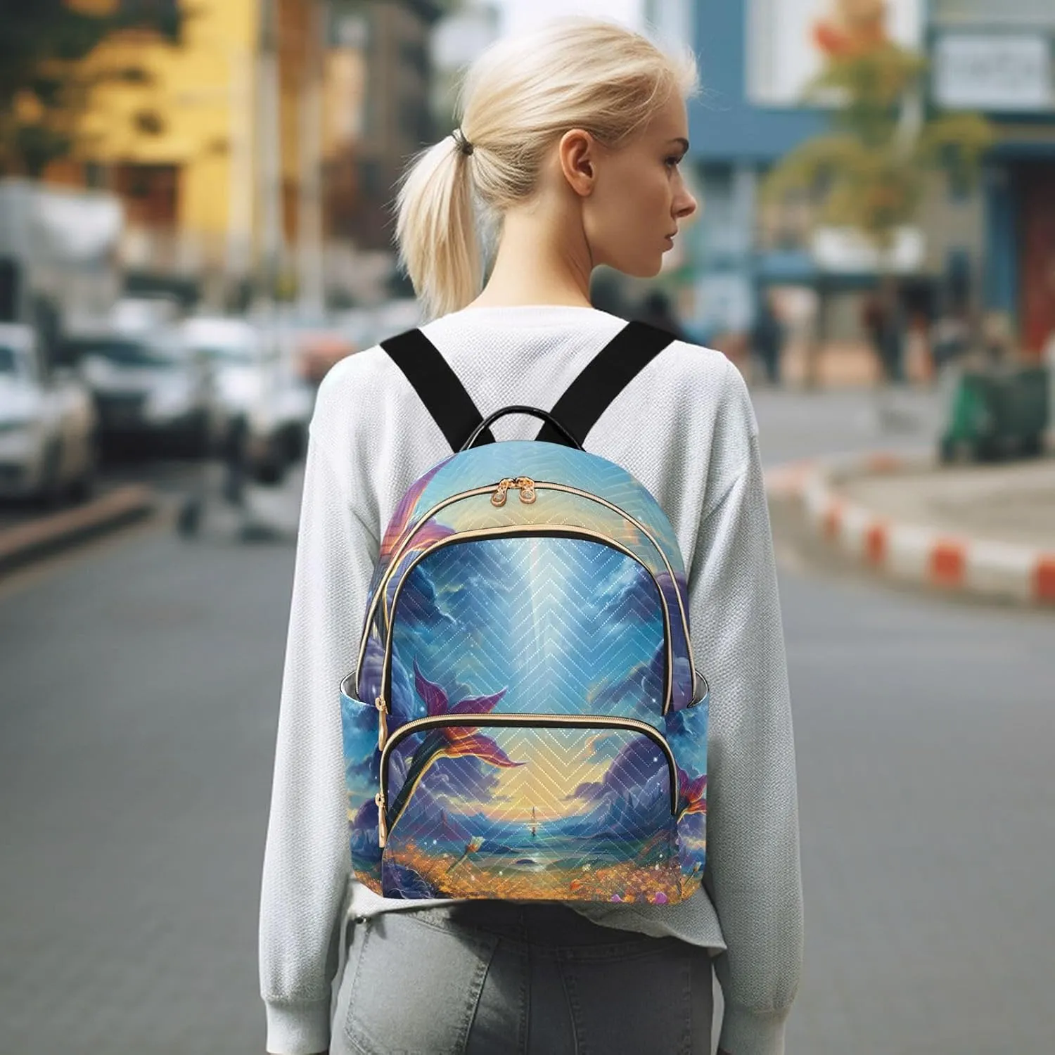 GAIGEO Fantasy World Flower Sea Womens Daily Backpack, Daily Backpack, Backpack for Work and Travel, S