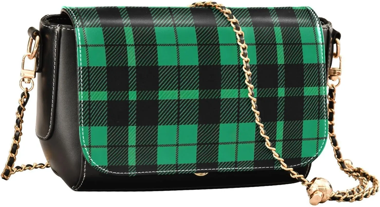 GAIGEO Green and Black Tartan Texture Pu Leather Crossbody Bag, Crossbody Bags for Women Leather