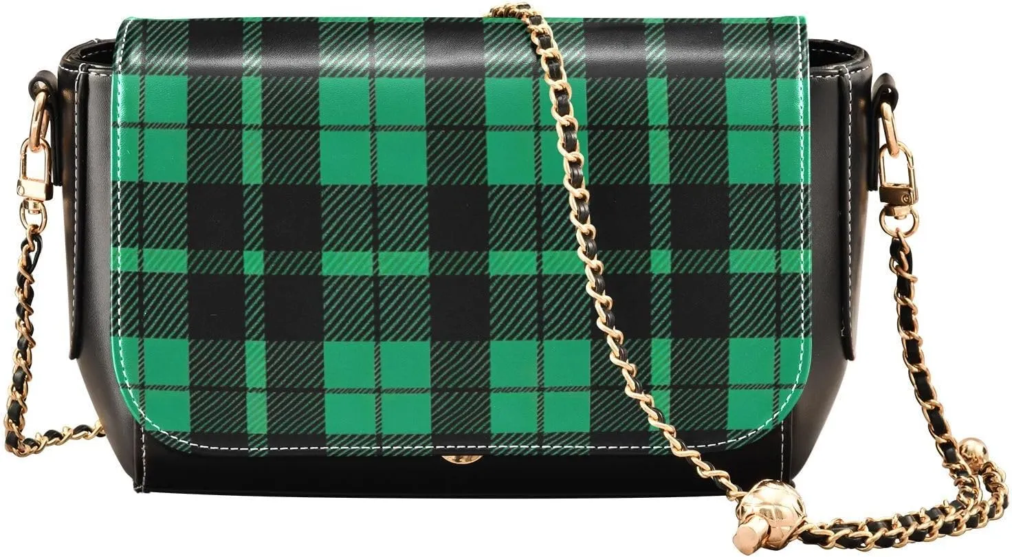 GAIGEO Green and Black Tartan Texture Pu Leather Crossbody Bag, Crossbody Bags for Women Leather