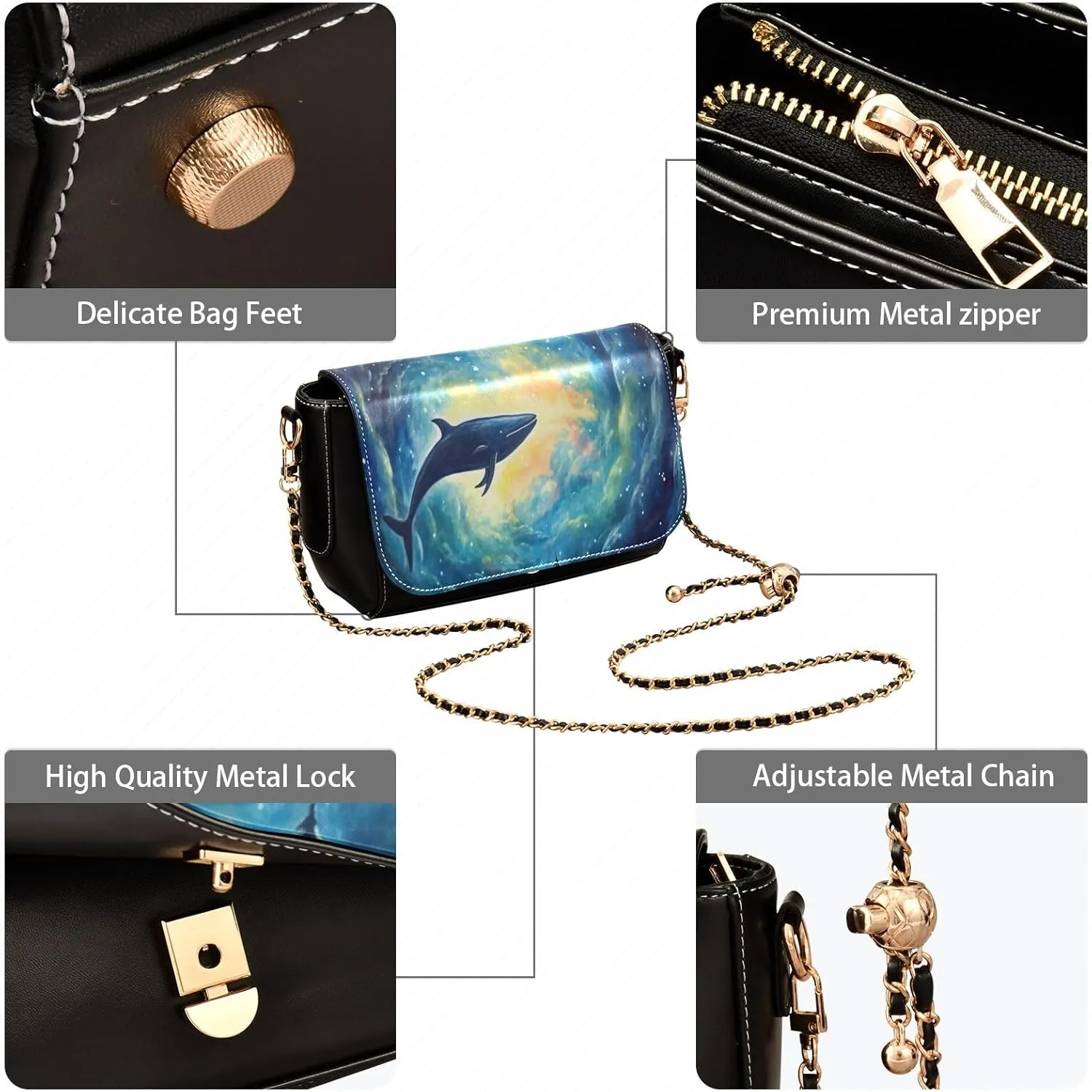 GAIGEO Watercolor Cupcakes Womens Leather Crossbody Bag, Leather Shoulder Bag, Shoulder Bag for Women