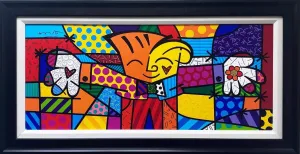 Gallerygems Romero Britto Little Hug NEW CUSTOM FRAMED HAND SIGNED Limited Edition Canvas 19.5" x 38"