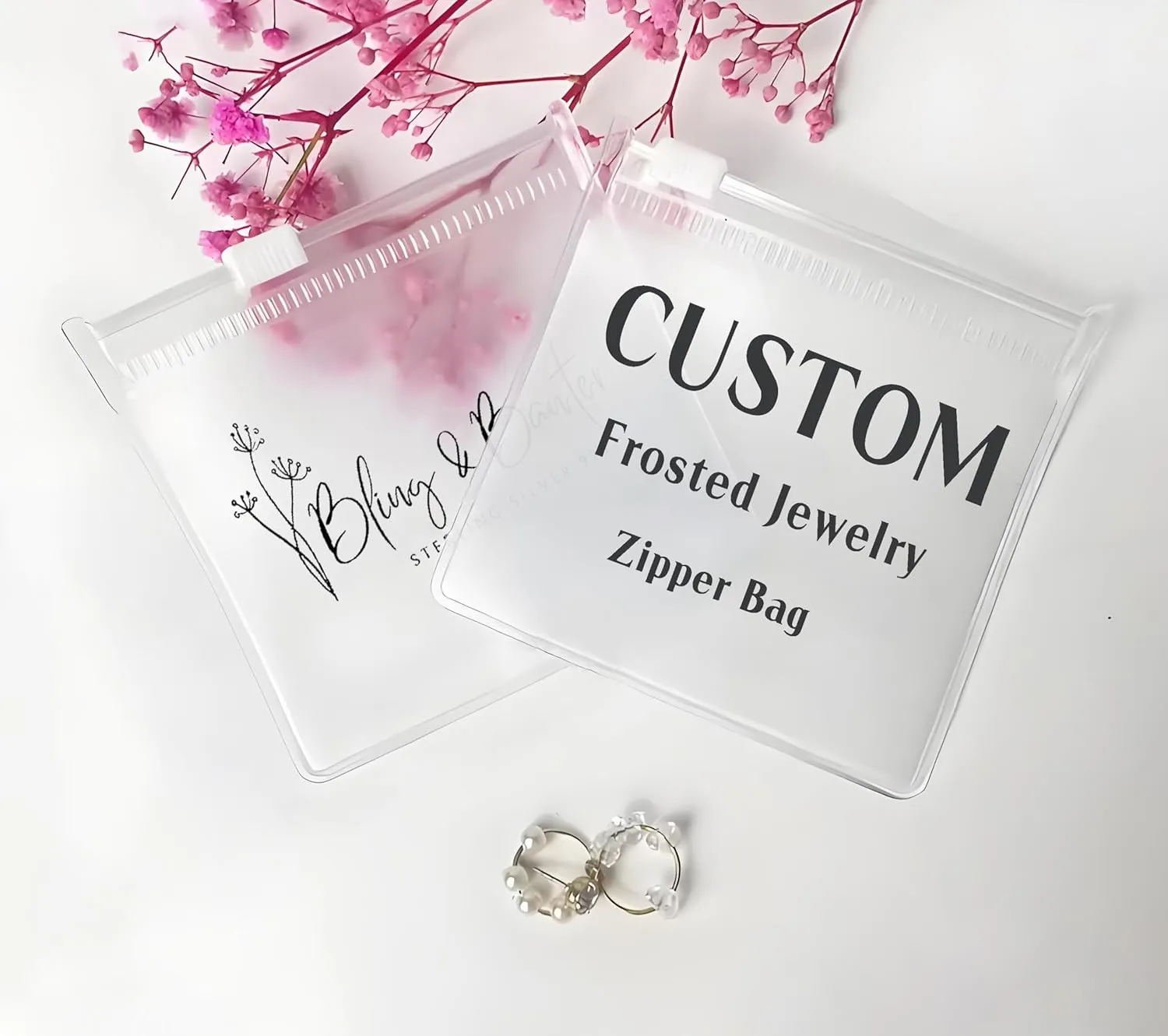 Generic 20-100pcs Personalized Frosted Jewelry Zipper Bags, Custom Jewelry Resealable Storage Bags, Custom Jewelry Bags for Necklaces, Earrings,Rings and Other Accessories (8x8cm (3.14''x3.14''))