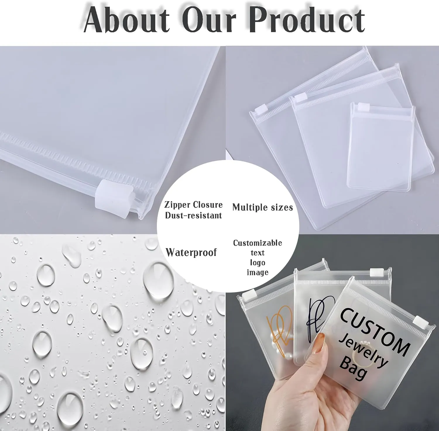 Generic 20-100pcs Personalized Frosted Jewelry Zipper Bags, Custom Jewelry Resealable Storage Bags, Custom Jewelry Bags for Necklaces, Earrings,Rings and Other Accessories (8x8cm (3.14''x3.14''))