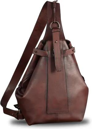 Genuine Leather Sling Bag for Men and Women Large Real Leather Sling Backpack Shoulder Crossbody Bag Chest Bags