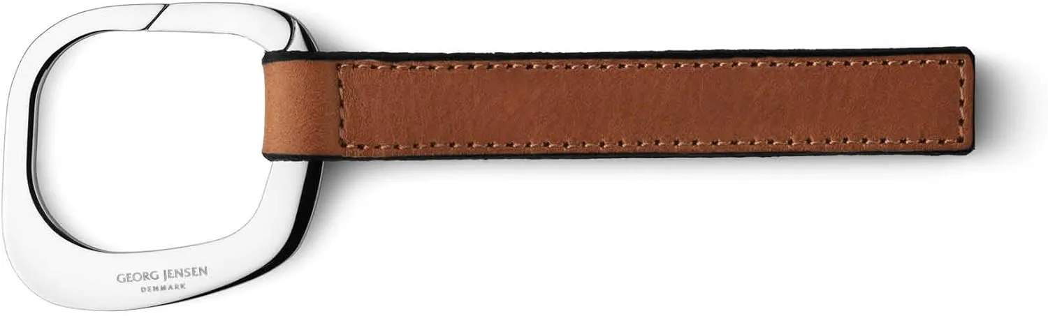 Georg Jensen Designer Helle Keyring Square, Mirror Polished Stainless Steel, Calf Leather, Keychain, Travel, Unique Gift