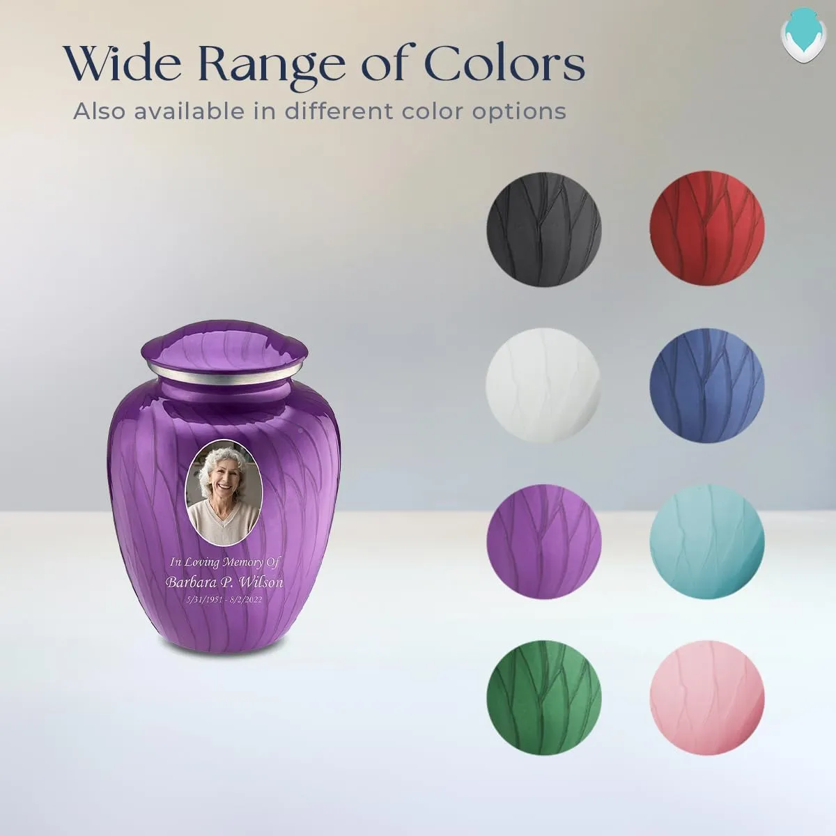 Geturns Embrace Small Personalized Picture Cremation Urns for Human Ashes I Pearl Purple Photo Funeral Urn for Men and Women I 44 lbs