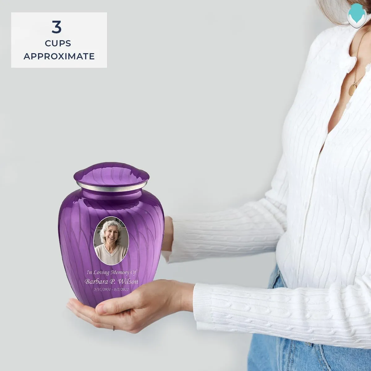Geturns Embrace Small Personalized Picture Cremation Urns for Human Ashes I Pearl Purple Photo Funeral Urn for Men and Women I 44 lbs