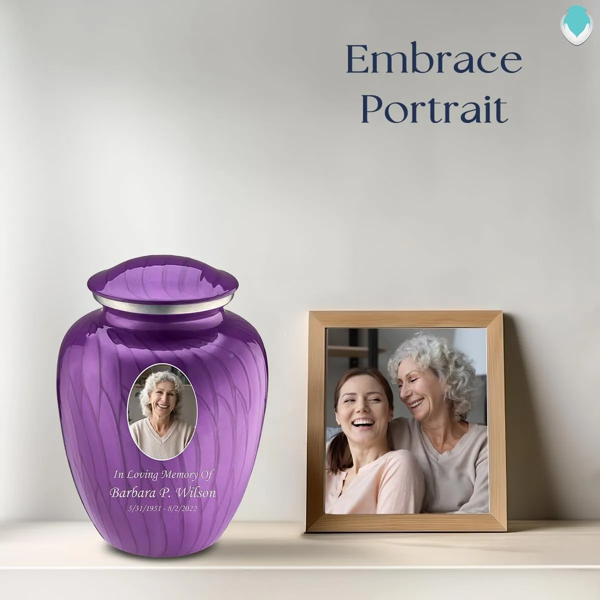 Geturns Embrace Small Personalized Picture Cremation Urns for Human Ashes I Pearl Purple Photo Funeral Urn for Men and Women I 44 lbs