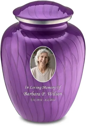 Geturns Embrace Small Personalized Picture Cremation Urns for Human Ashes I Pearl Purple Photo Funeral Urn for Men and Women I 44 lbs