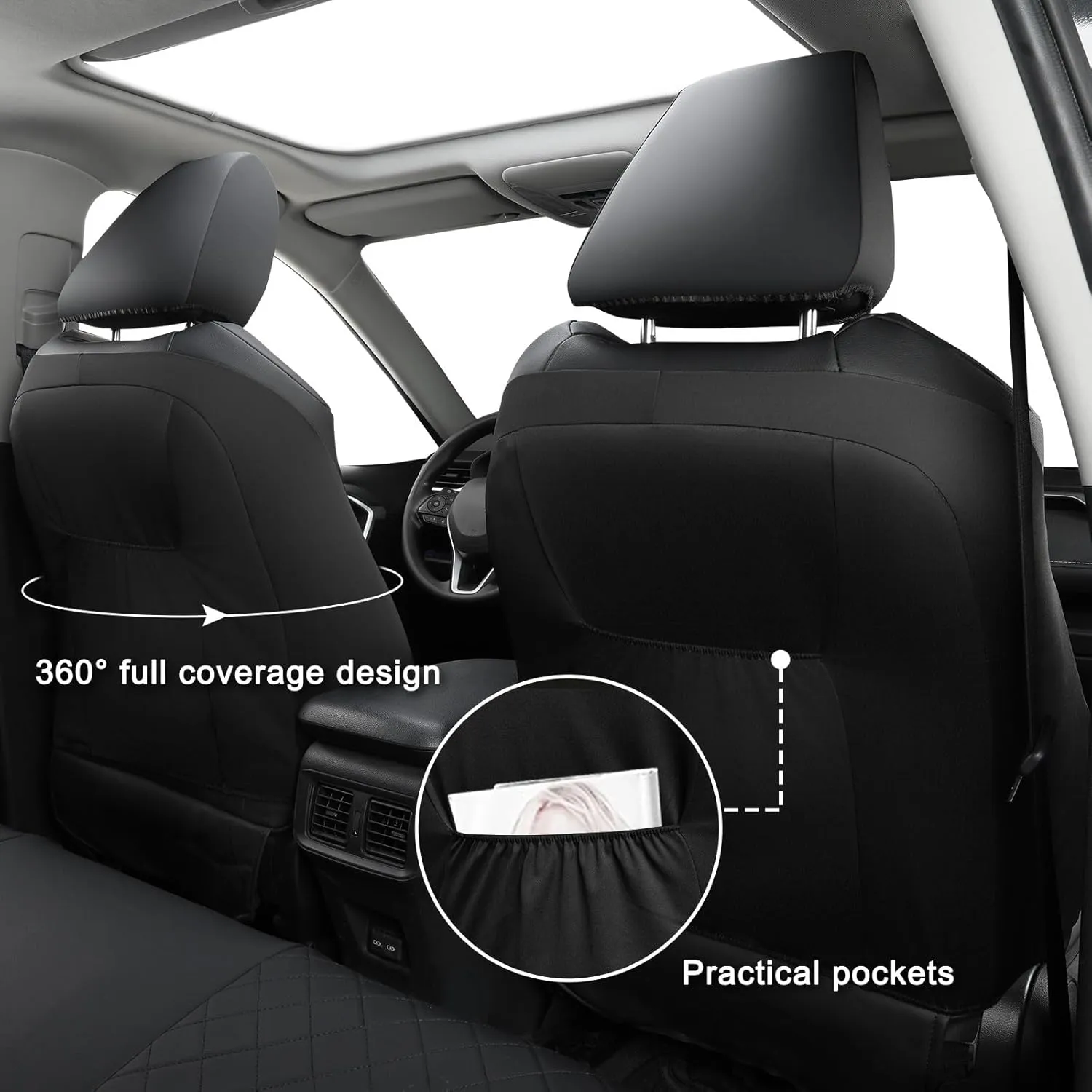GIANT PANDA Custom Fit 2 Pack Front Car Seat Covers Fit for Toyota Corolla 2020 2021 2022 2023 2024 2025 Corolla Hybrid (LE,SE,XLE), Stretch Seat Covers for car, Leather Interior Accessories (Black)