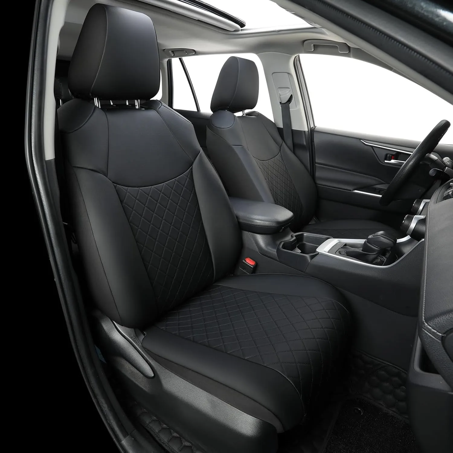 GIANT PANDA Custom Fit 2 Pack Front Car Seat Covers Fit for Toyota Corolla 2020 2021 2022 2023 2024 2025 Corolla Hybrid (LE,SE,XLE), Stretch Seat Covers for car, Leather Interior Accessories (Black)