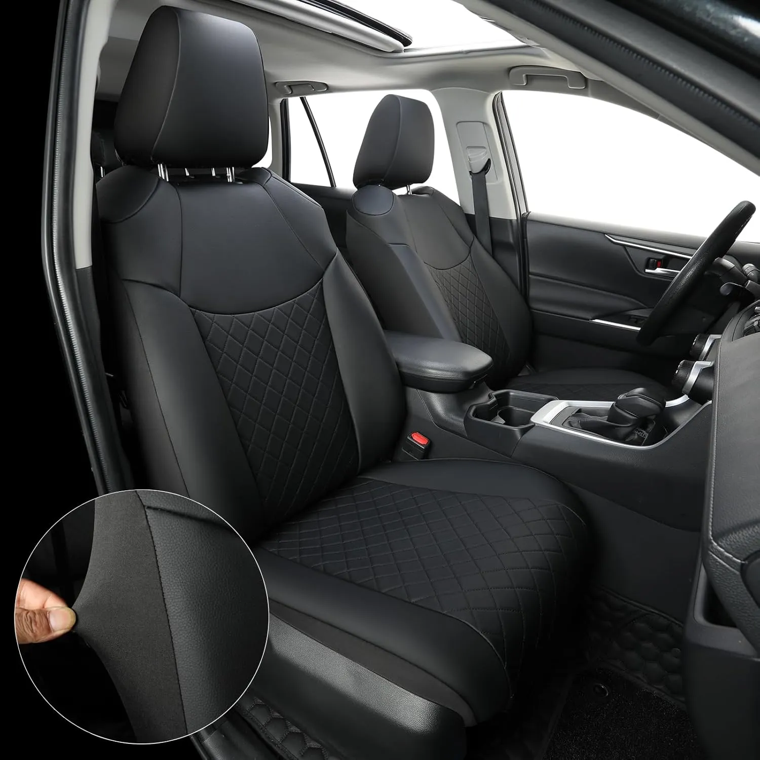 GIANT PANDA Custom Fit 2 Pack Front Car Seat Covers Fit for Toyota Corolla 2020 2021 2022 2023 2024 2025 Corolla Hybrid (LE,SE,XLE), Stretch Seat Covers for car, Leather Interior Accessories (Black)