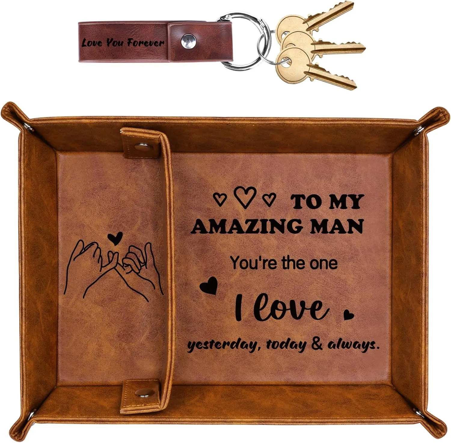 Gifts for Him, PU Leather Valet Tray and Keychain, Husband Birthday Gift Ideas, Unique Cool Husband Him Gifts for Anniversary, Best Husband Ever Gifts for Men Boyfriend