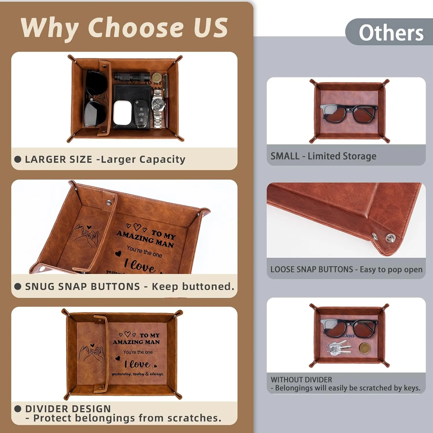 Gifts for Him, PU Leather Valet Tray and Keychain, Husband Birthday Gift Ideas, Unique Cool Husband Him Gifts for Anniversary, Best Husband Ever Gifts for Men Boyfriend