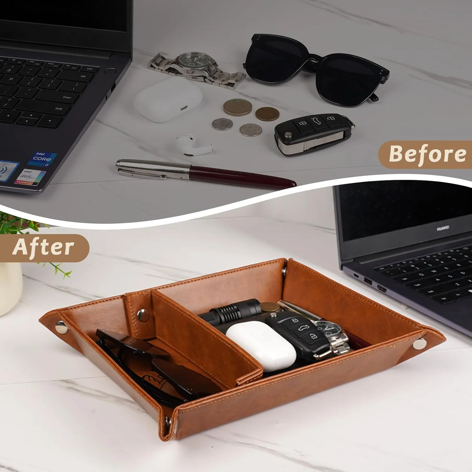 Gifts for Him, PU Leather Valet Tray and Keychain, Husband Birthday Gift Ideas, Unique Cool Husband Him Gifts for Anniversary, Best Husband Ever Gifts for Men Boyfriend