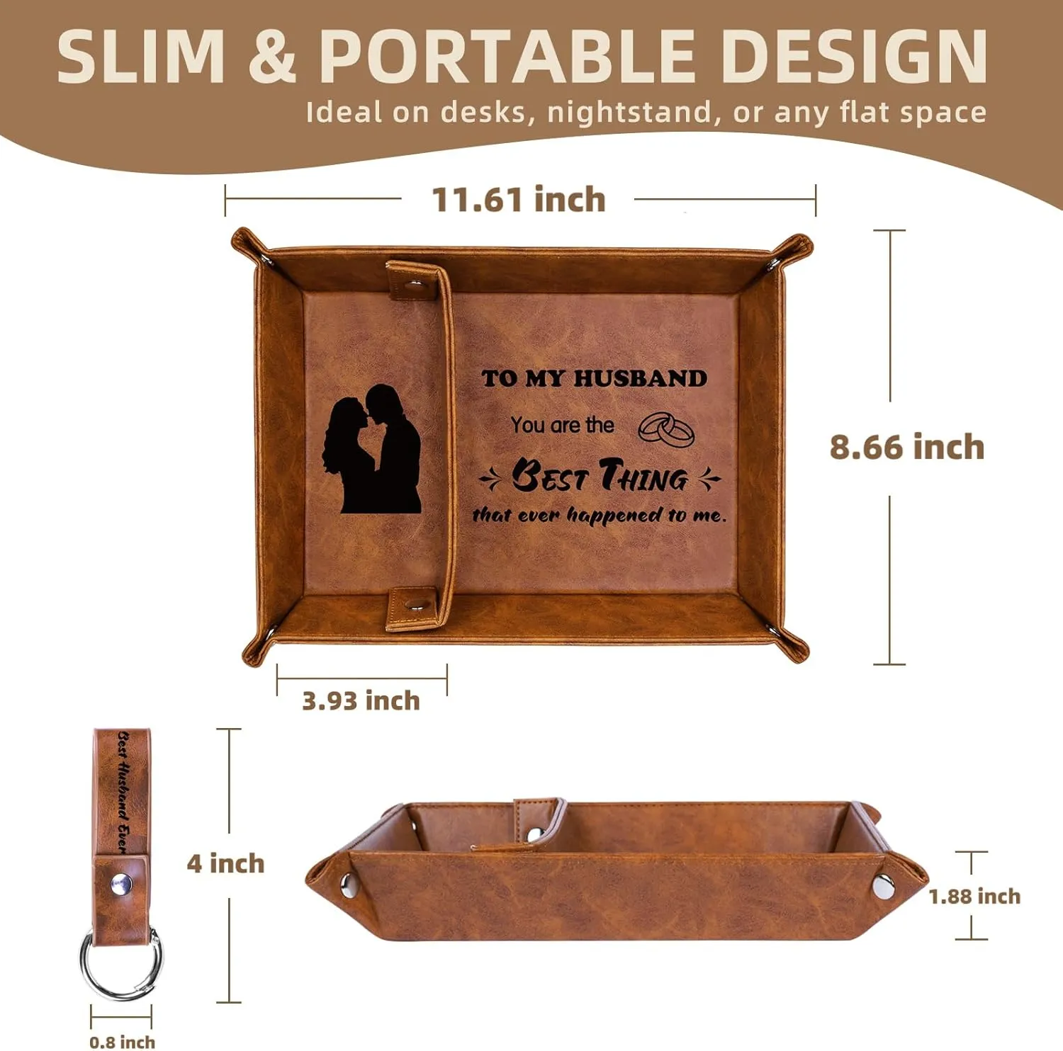 Gifts for Husband Him Christmas Xmas from Wife, Best Husband Ever PU Leather Valet Tray and Keychain, Husband Birthday Gift Ideas, Unique Cool Husband Presents Anniversary Valentines Day