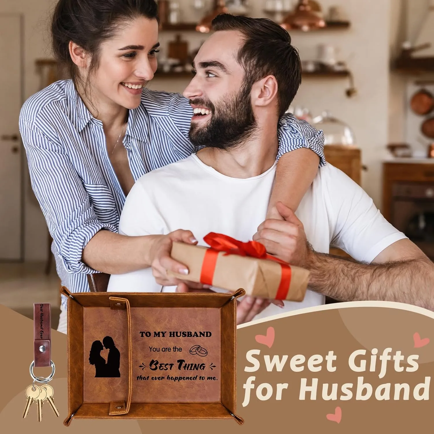 Gifts for Husband Him Christmas Xmas from Wife, Best Husband Ever PU Leather Valet Tray and Keychain, Husband Birthday Gift Ideas, Unique Cool Husband Presents Anniversary Valentines Day