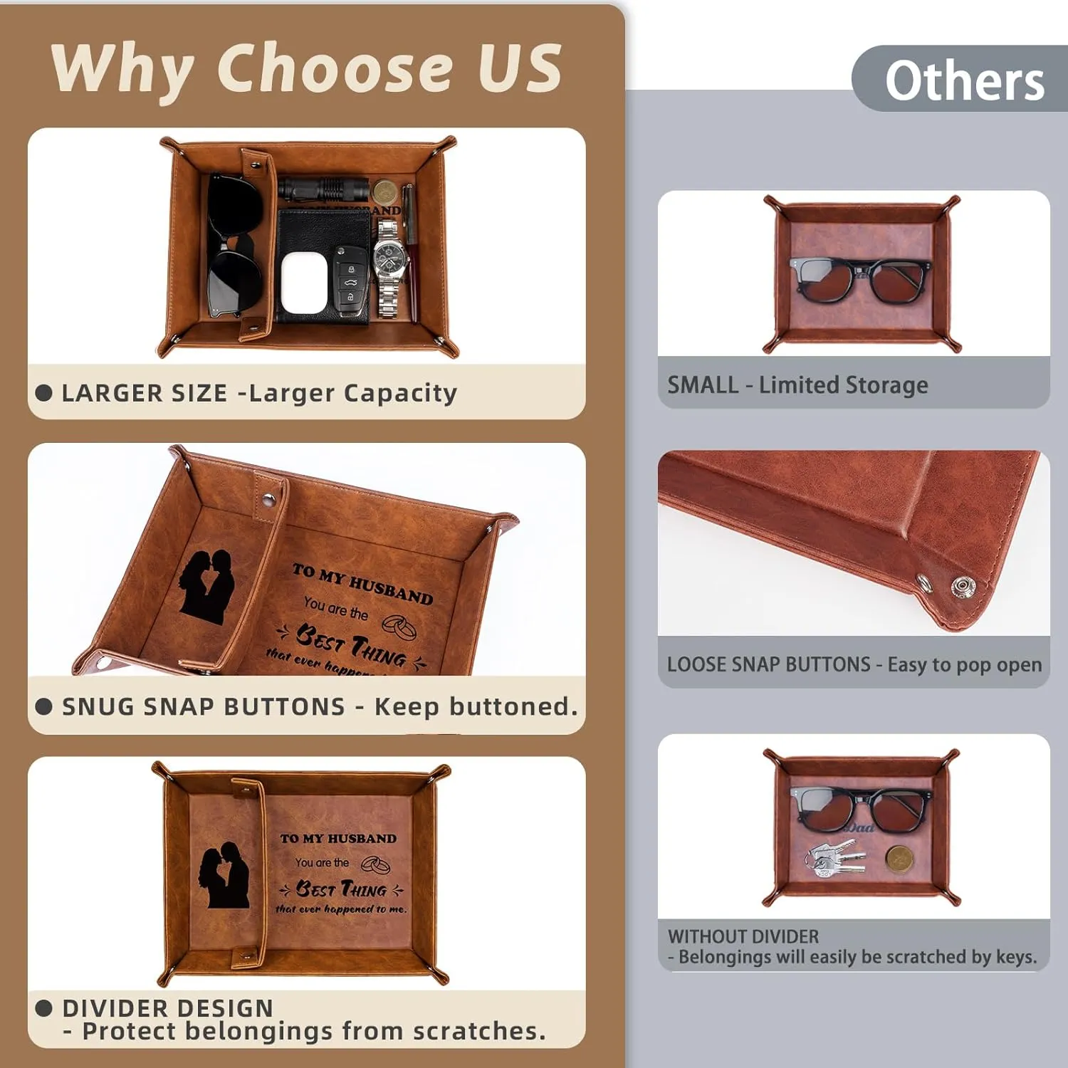 Gifts for Husband Him Christmas Xmas from Wife, Best Husband Ever PU Leather Valet Tray and Keychain, Husband Birthday Gift Ideas, Unique Cool Husband Presents Anniversary Valentines Day