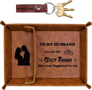 Gifts for Husband Him Christmas Xmas from Wife, Best Husband Ever PU Leather Valet Tray and Keychain, Husband Birthday Gift Ideas, Unique Cool Husband Presents Anniversary Valentines Day