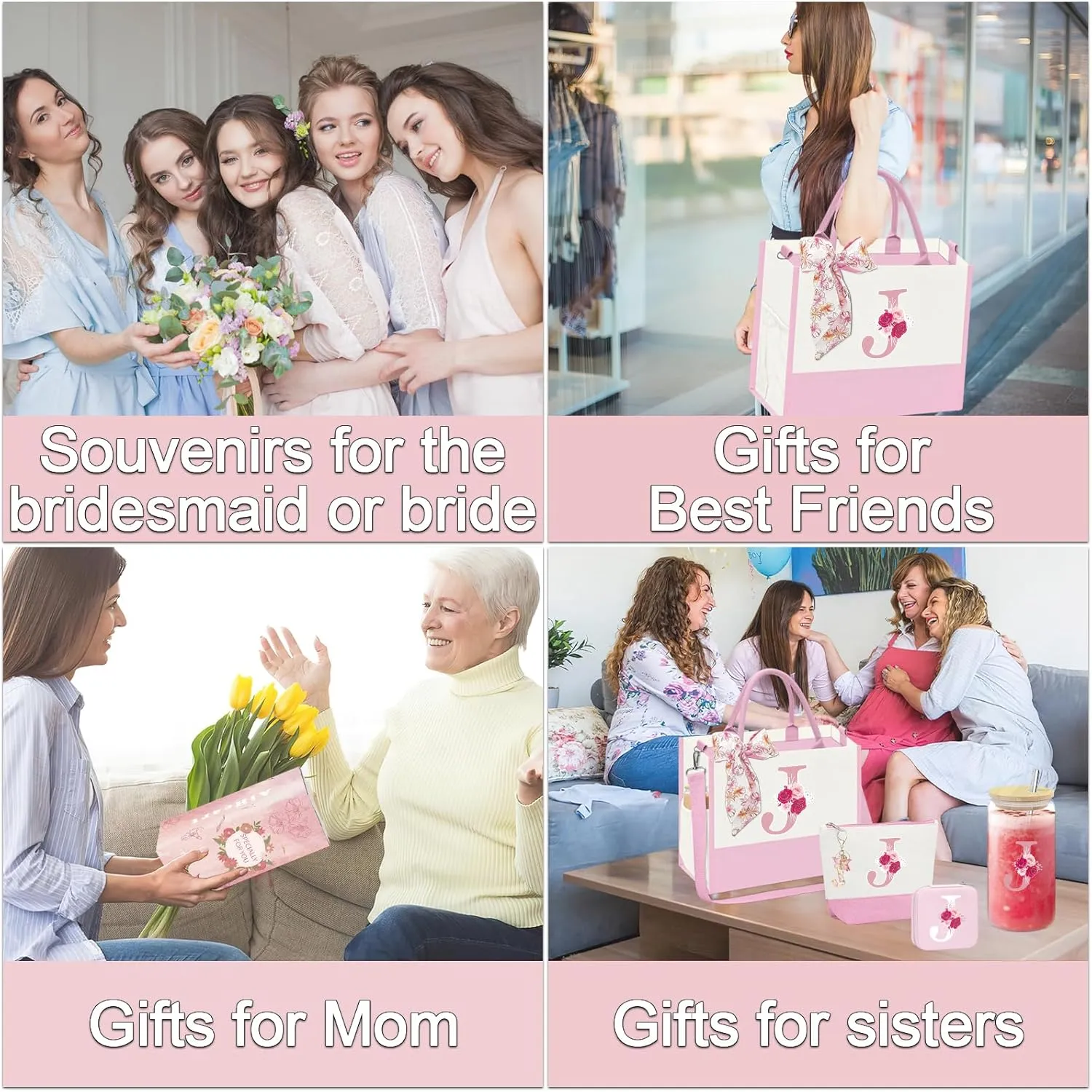 Gifts for Mom,Birthday Gifts for Women,Initial Canvas Tote Bag,Thank You Gifts for Women,Monogrammed Gifts for Women,Mother's Day Gifts,Teacher Appreciation Gifts,Gifts for Colleague-J