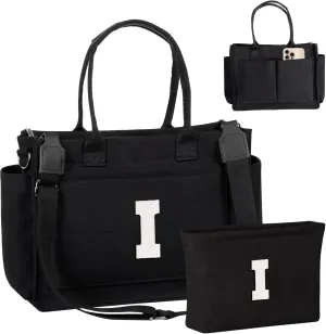Gifts for Teen Girls Women, Initial Canvas Tote Bag with Zipper for College, Work, Teen Girl Gifts Trendy Stuff