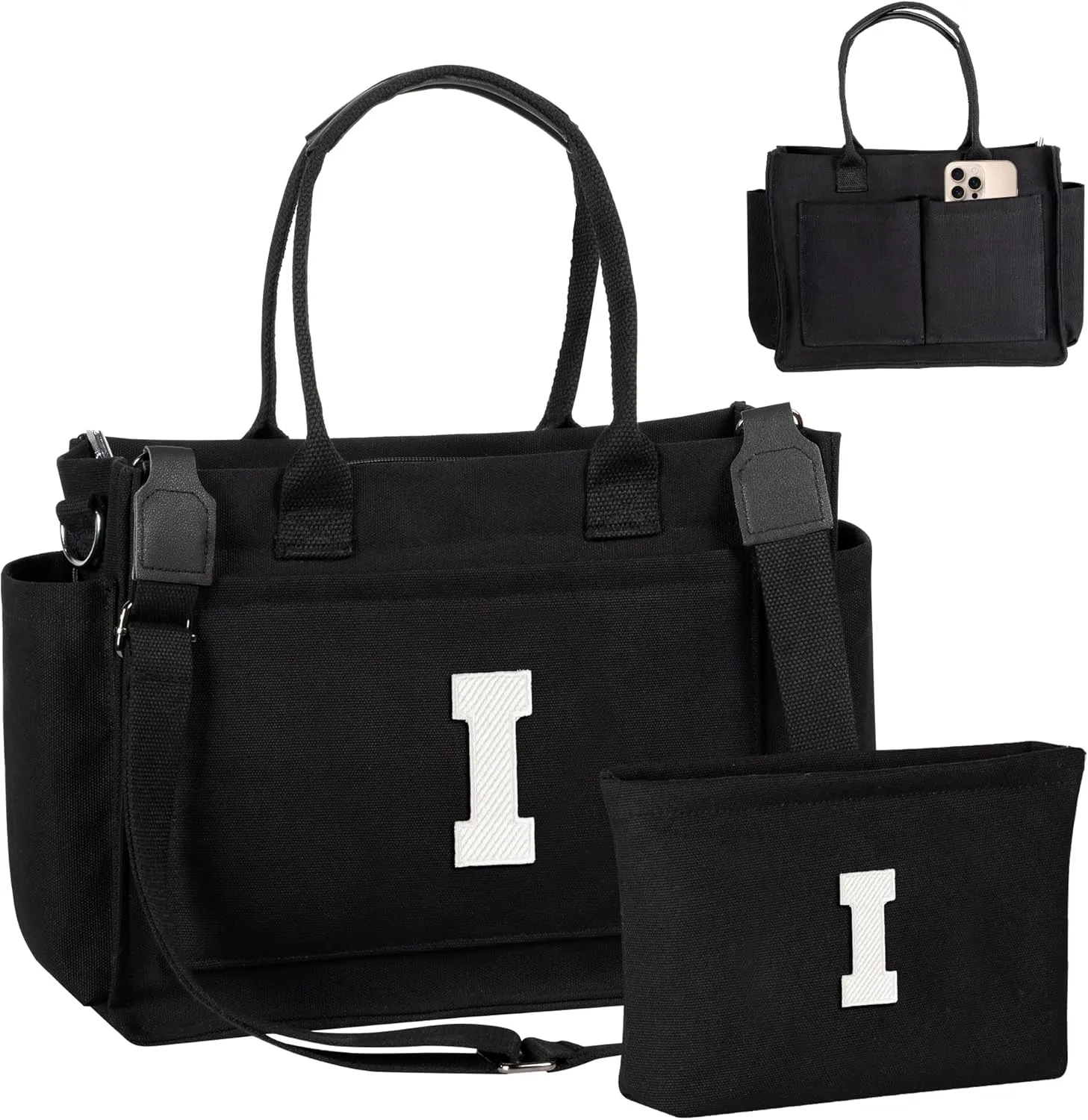 Gifts for Teen Girls Women, Initial Canvas Tote Bag with Zipper for College, Work, Teen Girl Gifts Trendy Stuff
